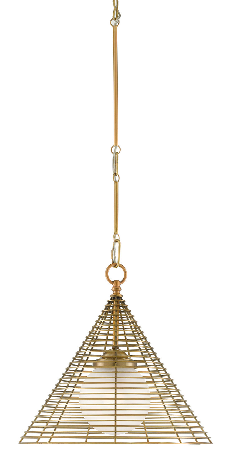 Currey and Company 9000-0760 One Light Pendant, Antique Brass/Frosted Glass Finish-LightingWellCo