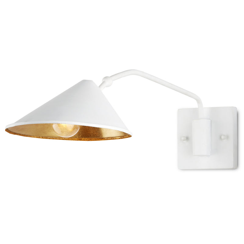 Currey and Company 5000-0205 One Light Wall Sconce, Gesso White/Gold Leaf Finish-LightingWellCo