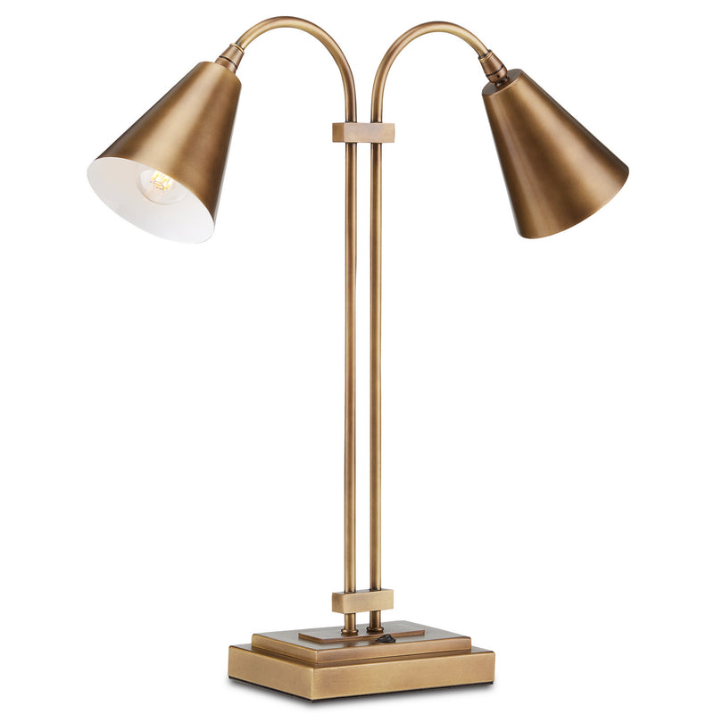 Currey and Company 6000-0784 Two Light Desk Lamp, Antique Brass Finish-LightingWellCo
