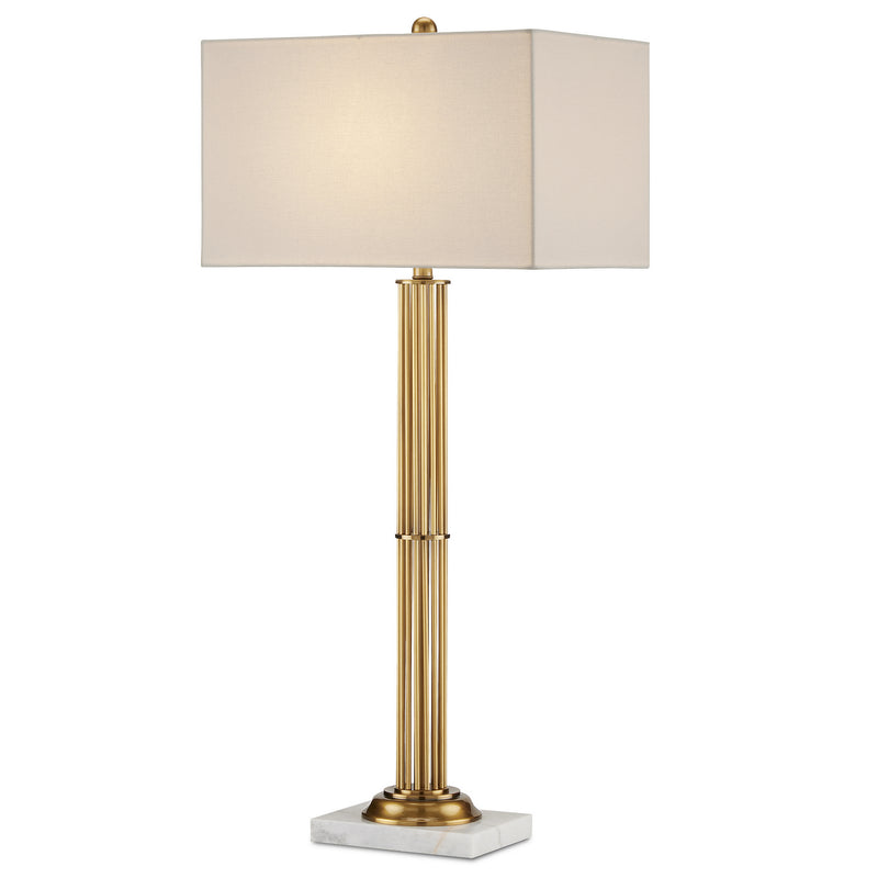 Currey and Company 6000-0808 One Light Table Lamp, Antique Brass/White Marble Finish-LightingWellCo