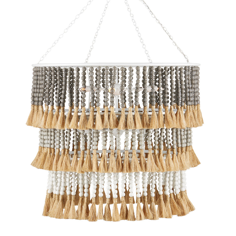 Currey and Company 9000-0959 Seven Light Chandelier, Sugar White/Taupe/Dove Gray/Natural Finish-LightingWellCo