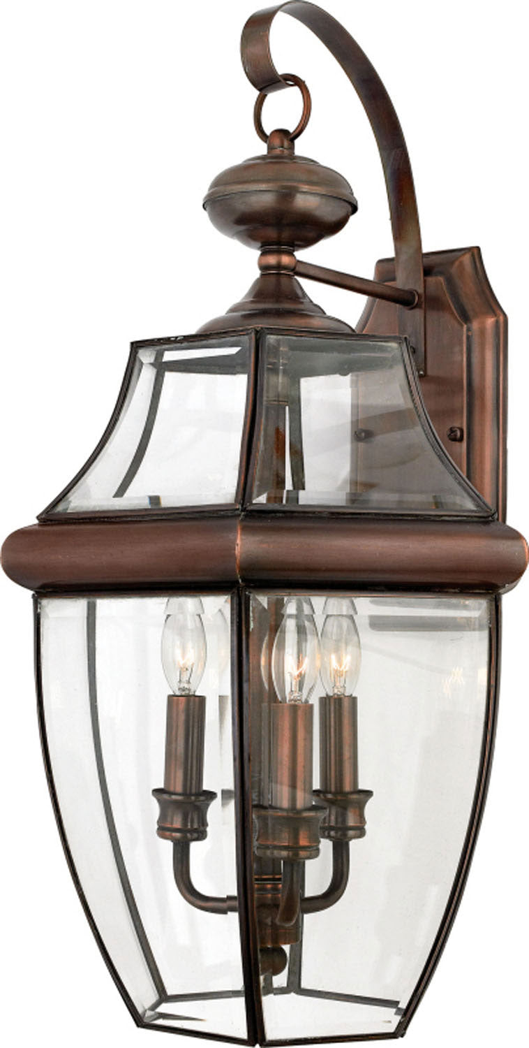 Quoizel NY8318AC Three Light Outdoor Wall Lantern, Aged Copper Finish - LightingWellCo