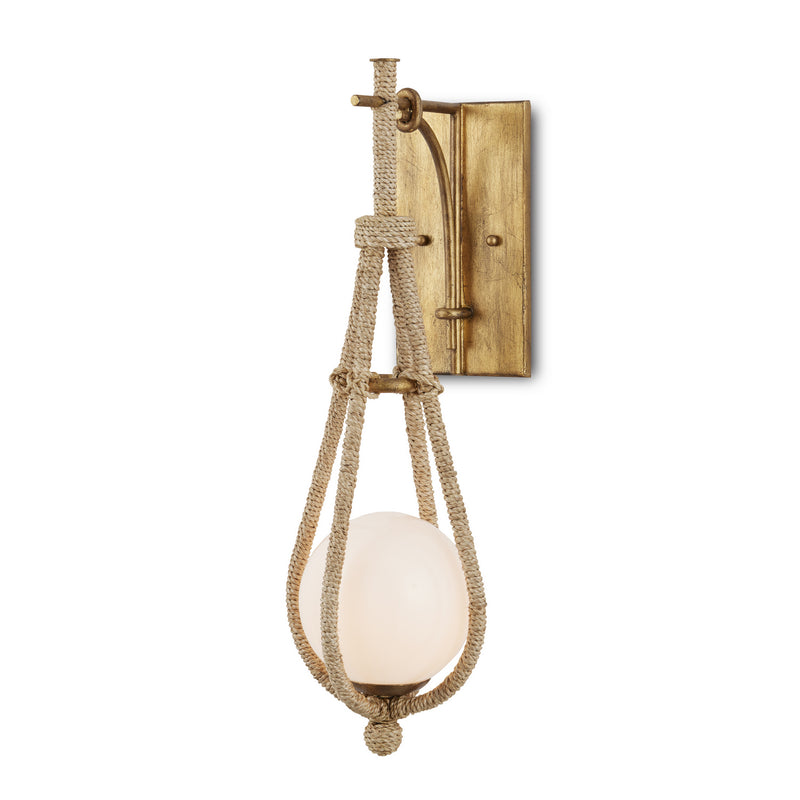 Currey and Company 5000-0211 One Light Wall Sconce, Natural Rope/Dorado Gold/Frosted Finish-LightingWellCo