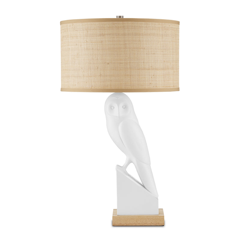 Currey and Company 6000-0816 One Light Table Lamp, White/Natural Wood/Polished Nickel Finish-LightingWellCo