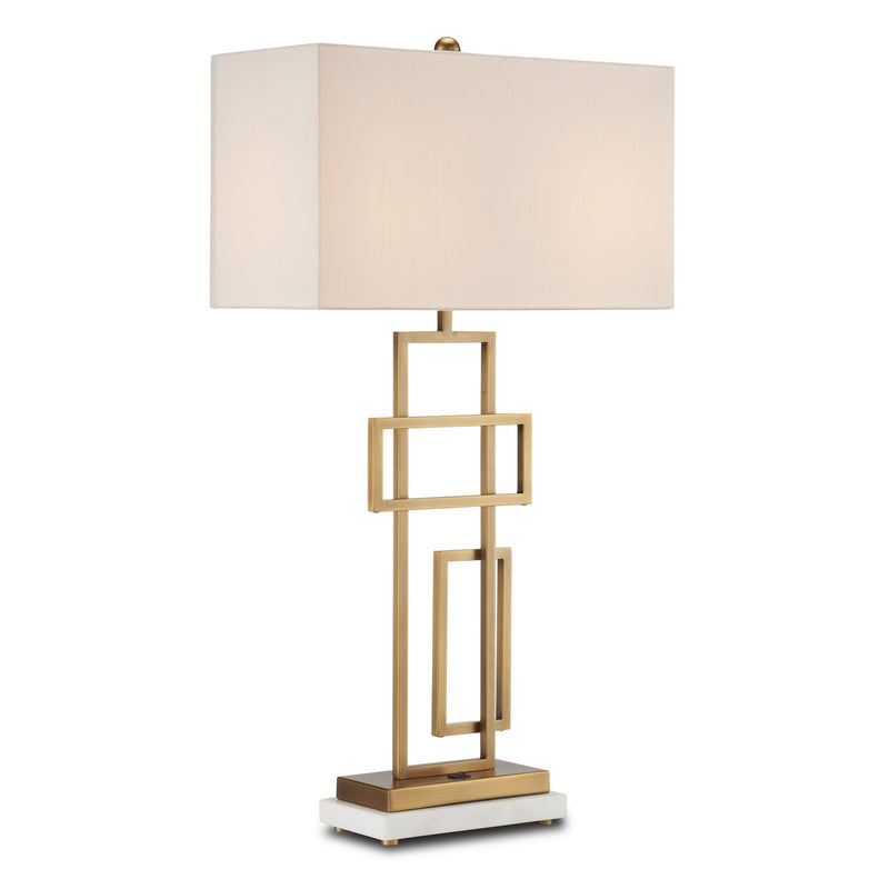 Currey and Company 6000-0834 Two Light Table Lamp, Antique Brass/White Finish-LightingWellCo