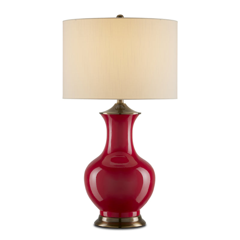 Currey and Company 6000-0840 One Light Table Lamp, Red/Antique Brass Finish-LightingWellCo