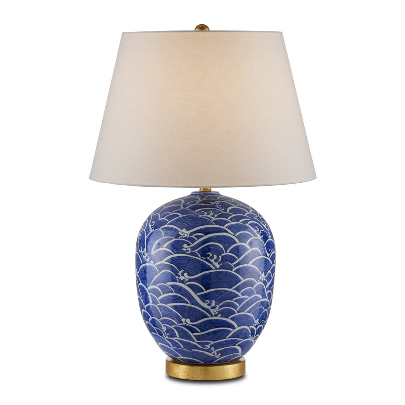 Currey and Company 6000-0842 One Light Table Lamp, Blue/White/Gold Leaf Finish-LightingWellCo