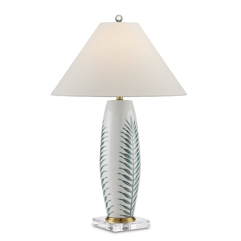 Currey and Company 6000-0843 One Light Table Lamp, White/Green/Clear/Polished Brass Finish-LightingWellCo