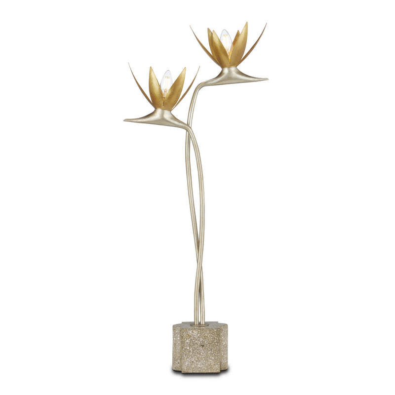 Currey and Company 6000-0855 Two Light Table Lamp, Contemporary Silver Leaf/Contemporary Gold Leaf/Abalone Polished Concrete Finish-LightingWellCo