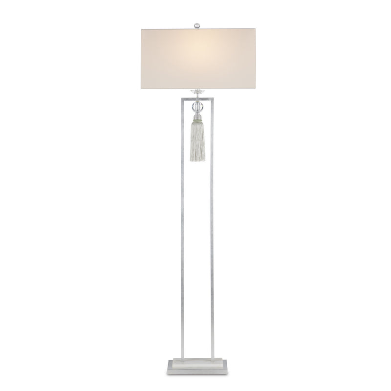 Currey and Company 8000-0120 One Light Floor Lamp, Silver Leaf/Clear/Silver/White Finish-LightingWellCo