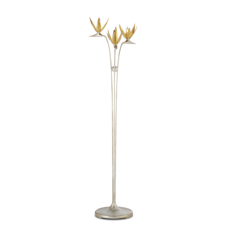 Currey and Company 8000-0130 Three Light Floor Lamp, Contemporary Silver Leaf/Contemporary Gold Leaf Finish-LightingWellCo