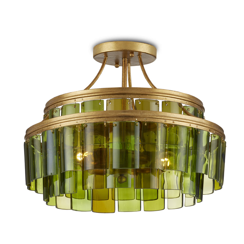Currey and Company 9000-0984 Three Light Semi-Flush Mount, Contemporary Gold Leaf/Green Finish-LightingWellCo