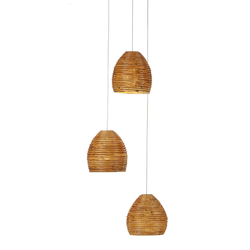 Currey and Company 9000-0999 Three Light Pendant, Natural Rattan/Silver Finish-LightingWellCo