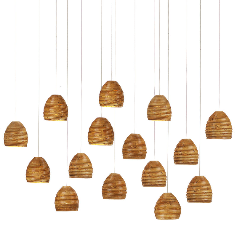 Currey and Company 9000-1002 15 Light Pendant, Natural Rattan/Silver Finish-LightingWellCo