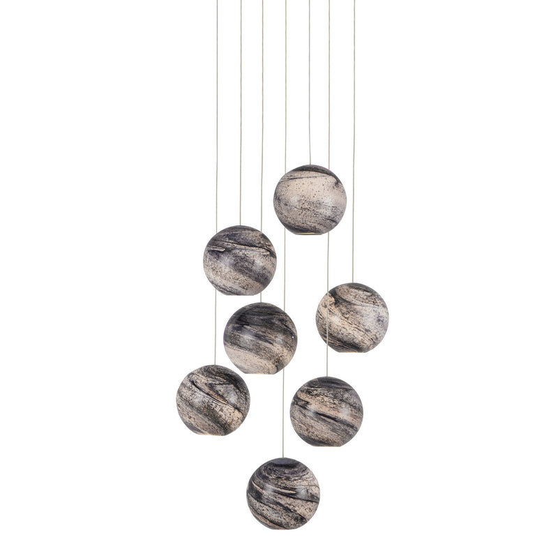 Currey and Company 9000-1007 Seven Light Pendant, Blue Marbeled/Silver Finish-LightingWellCo