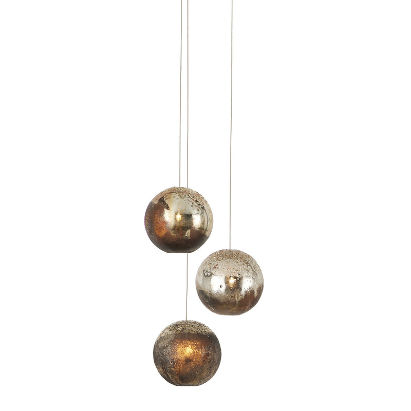Currey and Company 9000-1013 Three Light Pendant, Antique Silver/Antique Gold/Matte Charcoal/Silver Finish-LightingWellCo