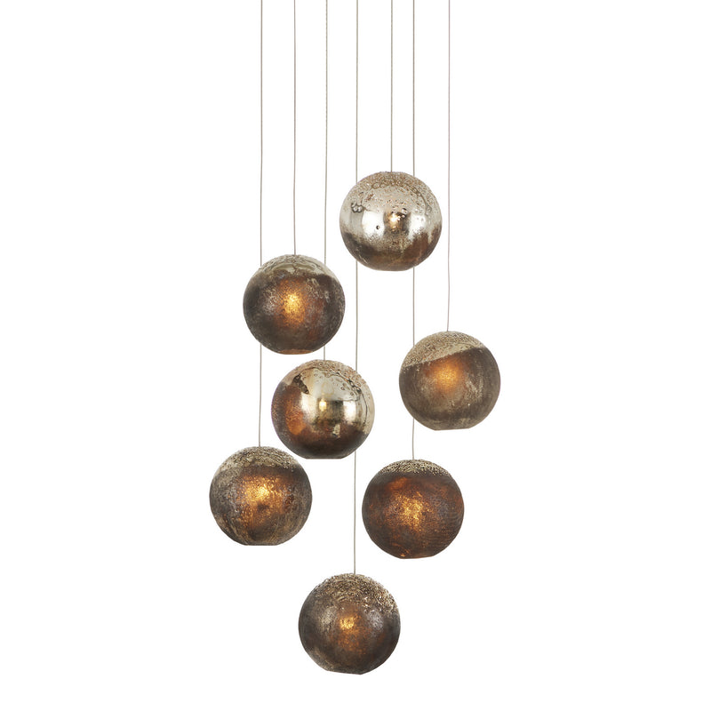Currey and Company 9000-1014 Seven Light Pendant, Antique Silver/Antique Gold/Matte Charcoal/Silver Finish-LightingWellCo