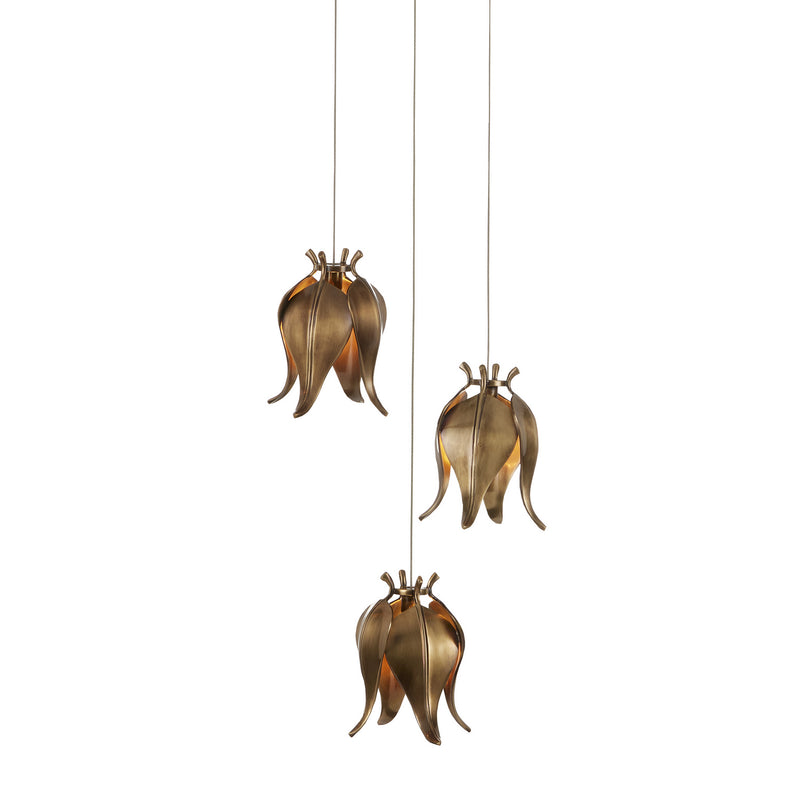 Currey and Company 9000-1020 Three Light Pendant, Antique Brass/Silver Finish-LightingWellCo