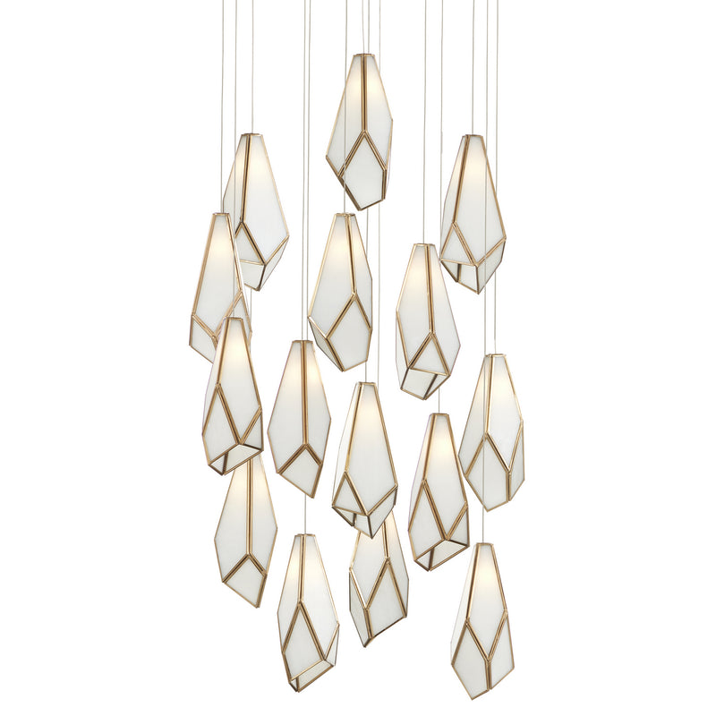 Currey and Company 9000-1036 15 Light Pendant, White/Antique Brass/Silver Finish-LightingWellCo