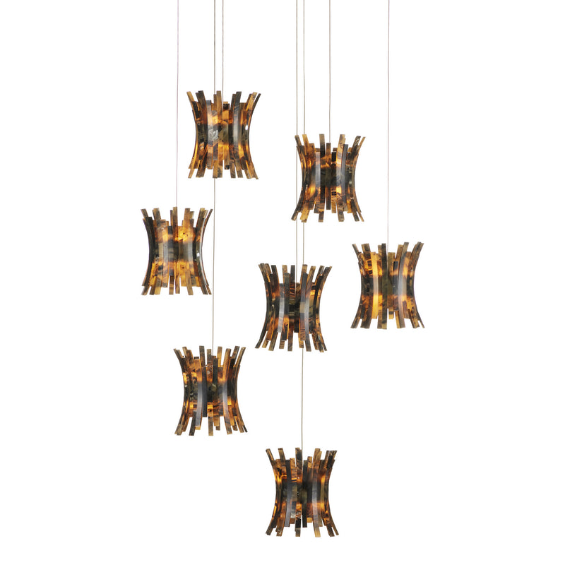 Currey and Company 9000-1042 Seven Light Pendant, Brown/Black/Silver Finish-LightingWellCo