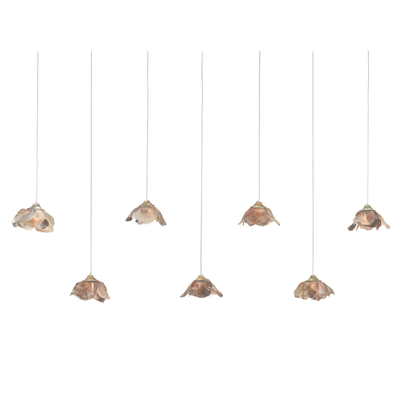 Currey and Company 9000-1055 Seven Light Pendant, Natural Shell/Silver Finish-LightingWellCo
