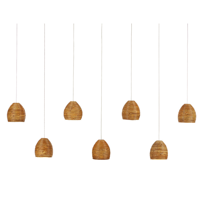 Currey and Company 9000-1067 Seven Light Pendant, Natural Rattan/Silver Finish-LightingWellCo