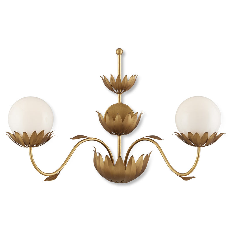 Currey and Company 5000-0231 Two Light Wall Sconce, Contemporary Gold Leaf/Gold/White Finish-LightingWellCo