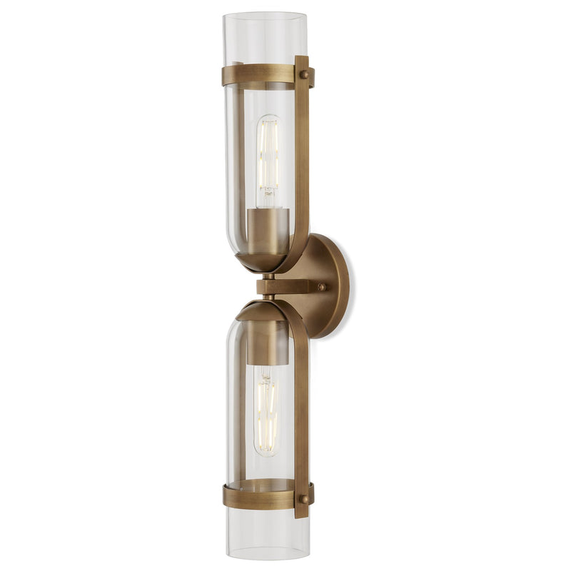 Currey and Company 5800-0027 Two Light Wall Sconce, Antique Brass/Clear Finish-LightingWellCo
