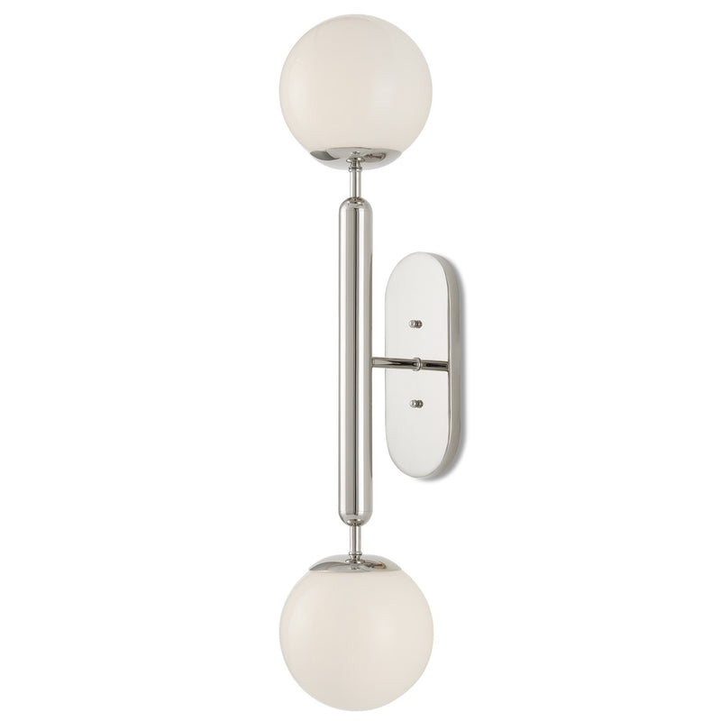 Currey and Company 5800-0033 Two Light Wall Sconce, Polished Nickel/White Finish-LightingWellCo