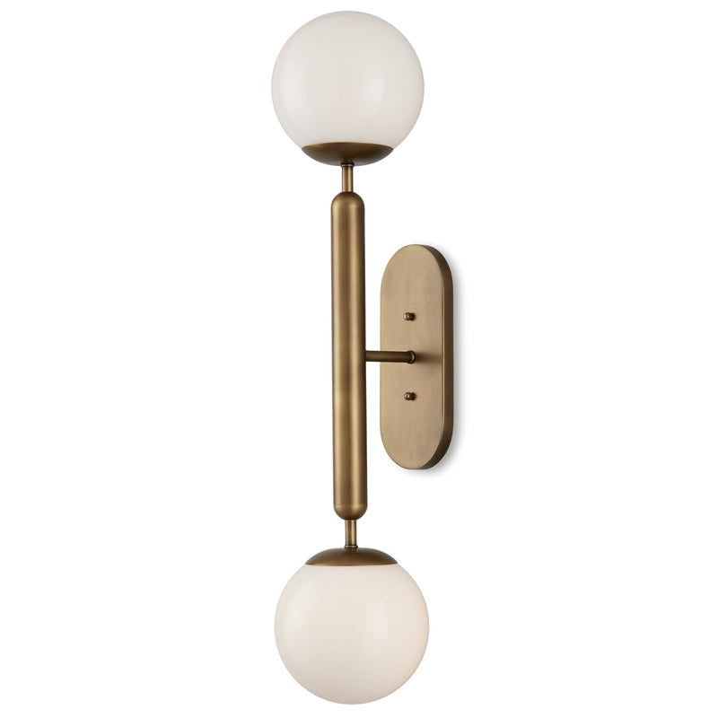 Currey and Company 5800-0034 Two Light Wall Sconce, Antique Brass/White Finish-LightingWellCo
