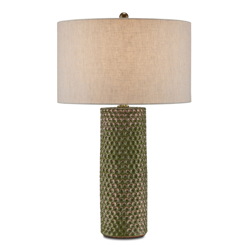 Currey and Company 6000-0820 One Light Table Lamp, Reactive Green/Polished Brass Finish-LightingWellCo