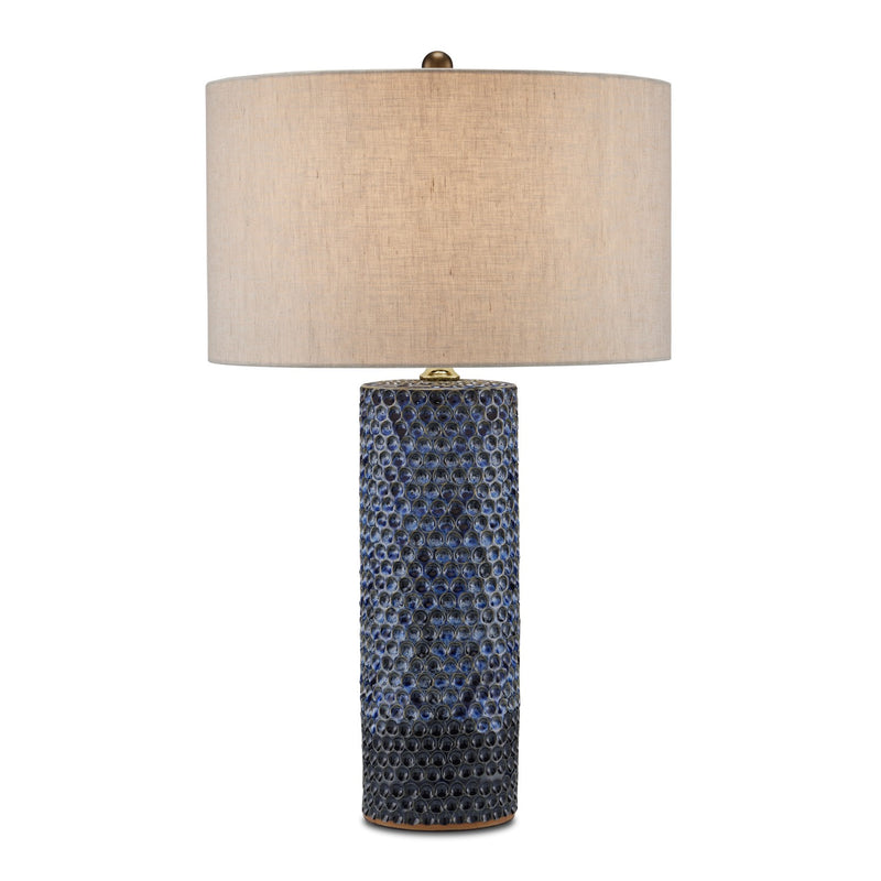 Currey and Company 6000-0821 One Light Table Lamp, Reactive Blue/Polished Brass Finish-LightingWellCo