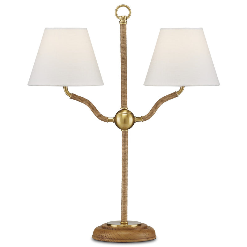Currey and Company 6000-0873 Two Light Desk Lamp, Natural/Antique Brass Finish-LightingWellCo