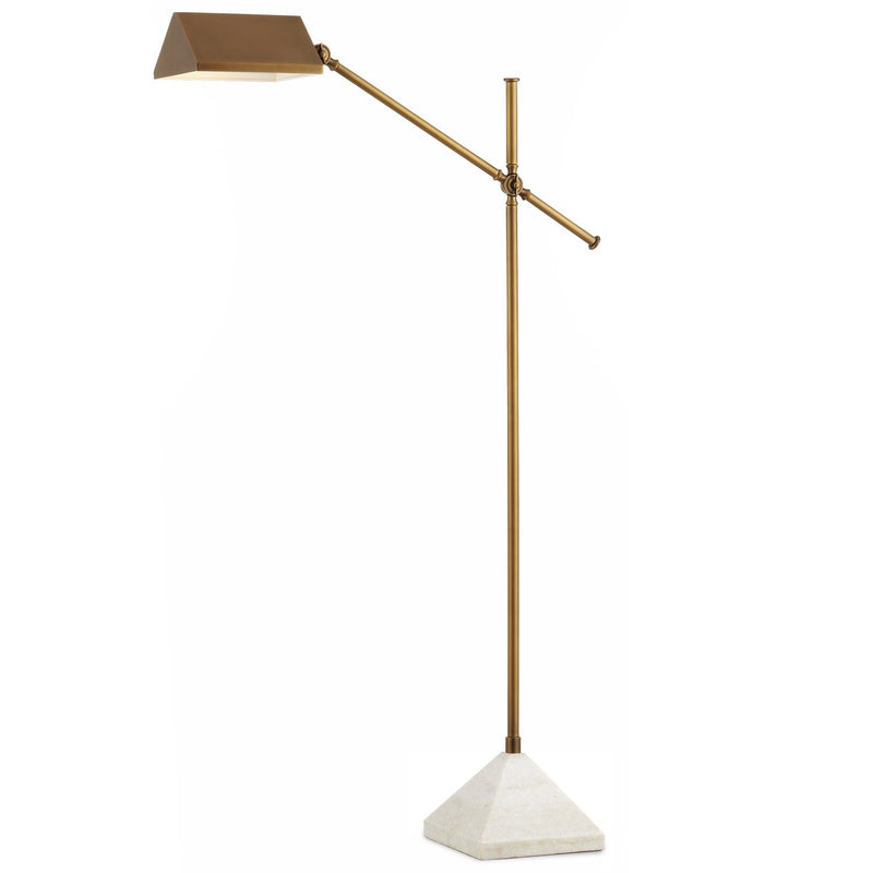 Currey and Company 8000-0134 One Light Floor Lamp, Antique Brass/White Finish-LightingWellCo