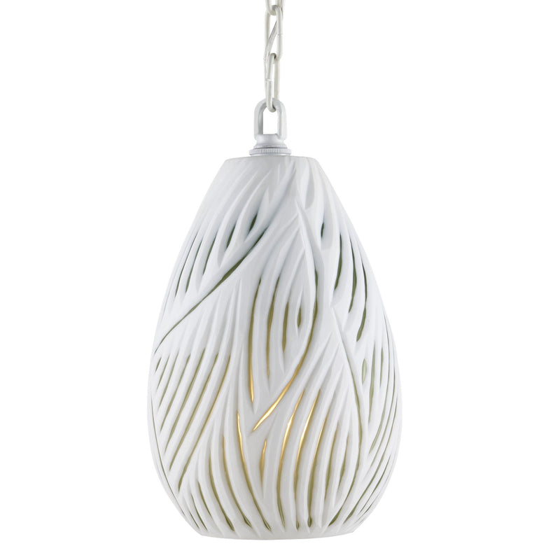 Currey and Company 9000-0986 One Light Pendant, White/Green Finish-LightingWellCo