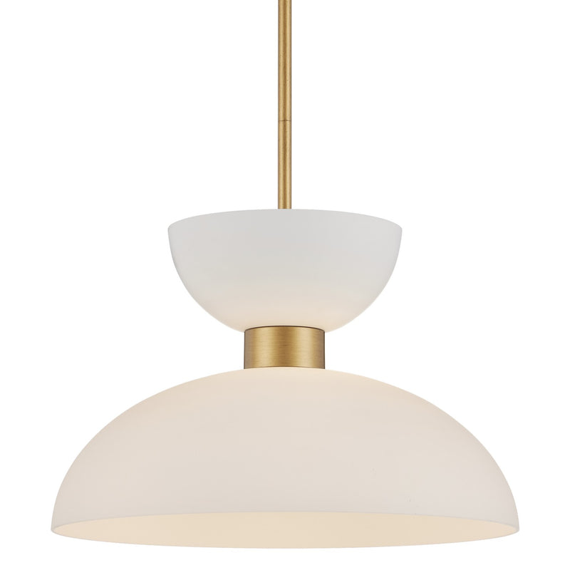 Currey and Company 9000-1094 One Light Pendant, Antique Brass/White/Opaque Finish-LightingWellCo