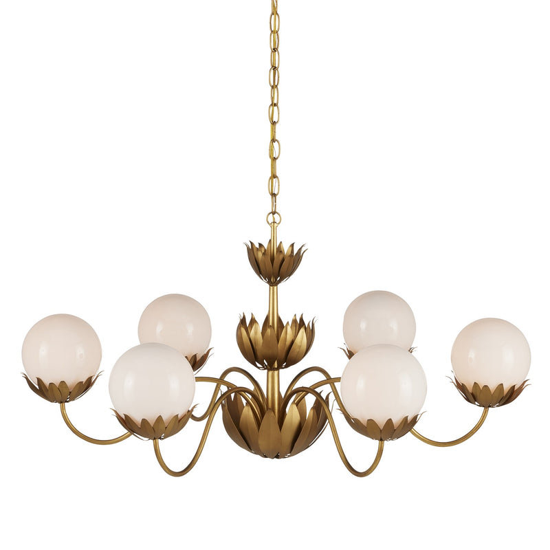 Currey and Company 9000-1096 Six Light Chandelier, Contemporary Gold Leaf/Gold/White Finish-LightingWellCo