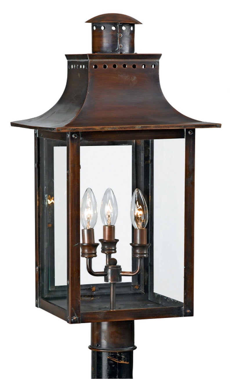 Quoizel CM9012AC Three Light Outdoor Post Lantern, Aged Copper Finish - LightingWellCo