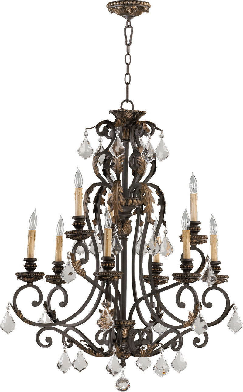 Quorum 6157-9-44 Nine Light Chandelier, Toasted Sienna With Mystic Silver Finish - LightingWellCo