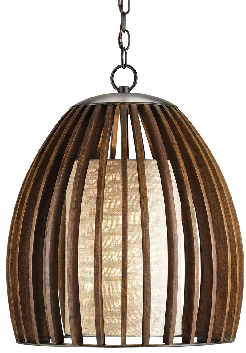 Currey and Company 9099 One Light Pendant, Old Iron/Polished Fruitwood Finish-LightingWellCo