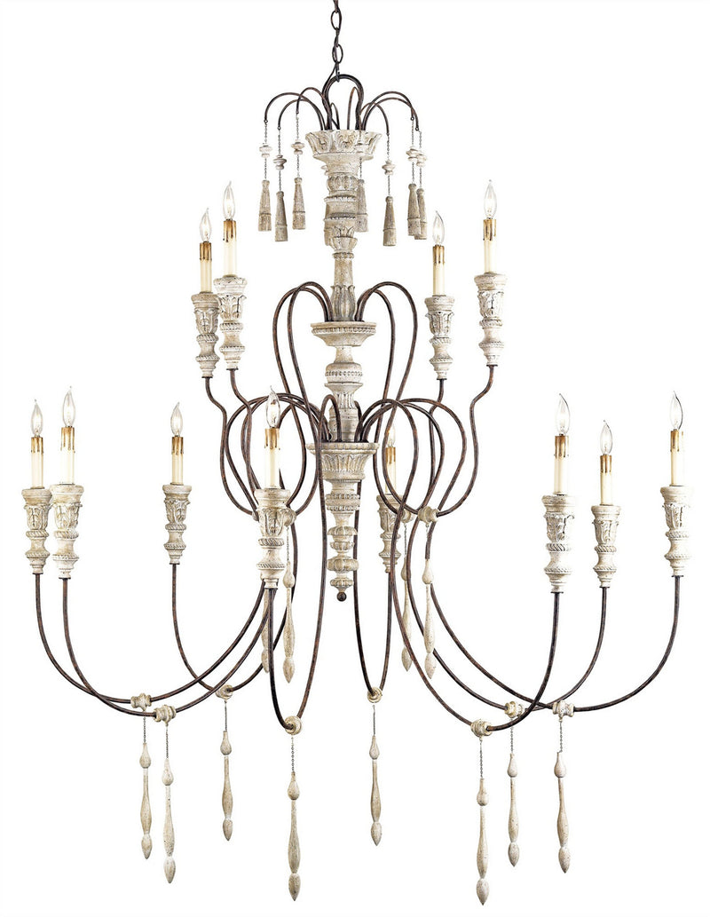 Currey and Company 9117 12 Light Chandelier, Stockholm White/Rust Finish-LightingWellCo