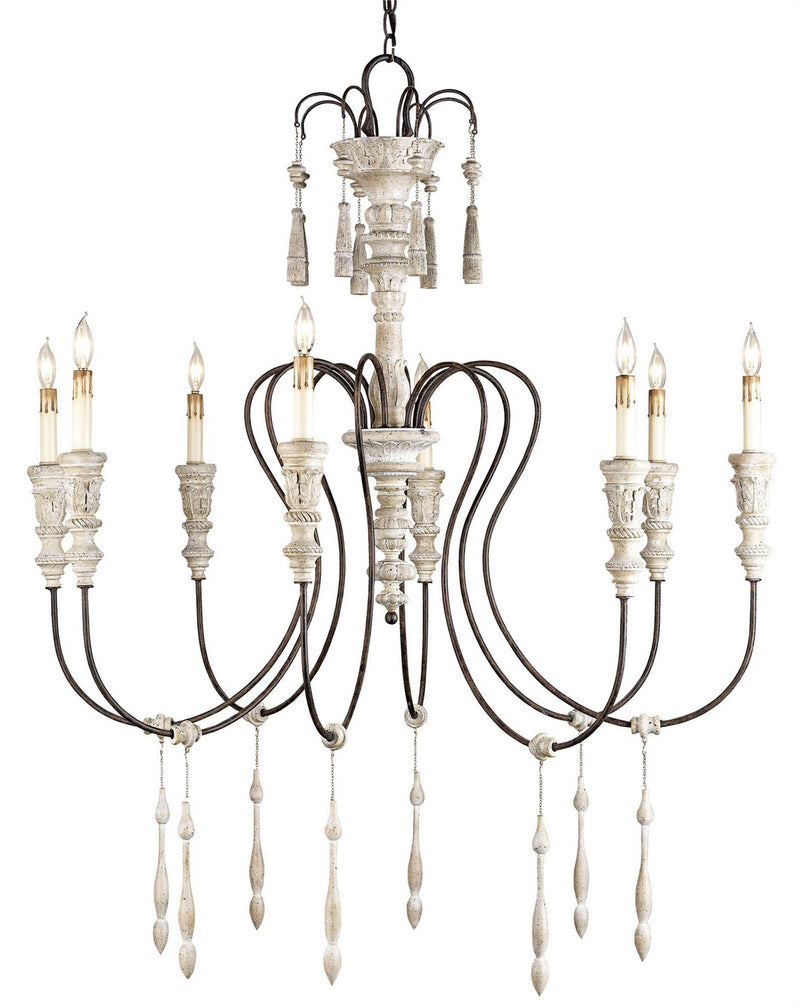 Currey and Company 9120 Eight Light Chandelier, Stockholm White/Rust Finish-LightingWellCo