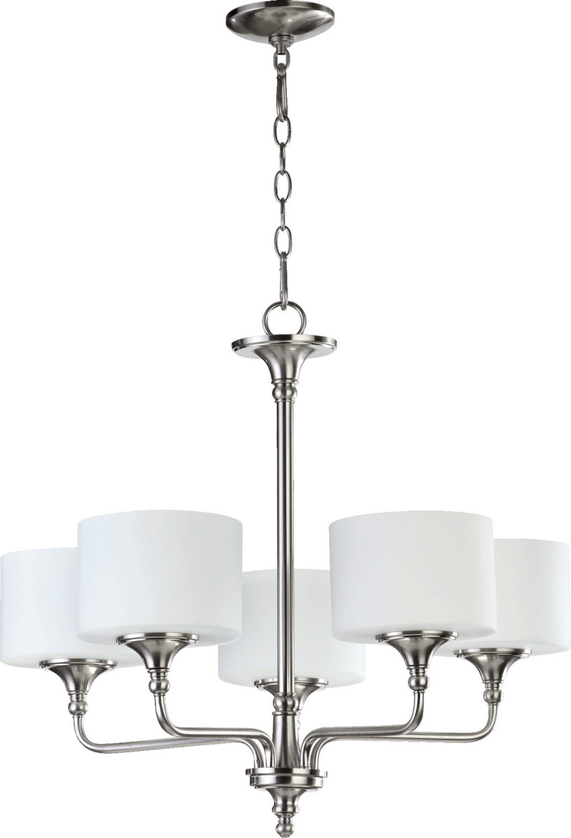 Quorum 6090-5-65 Five Light Chandelier, Satin Nickel Finish - LightingWellCo
