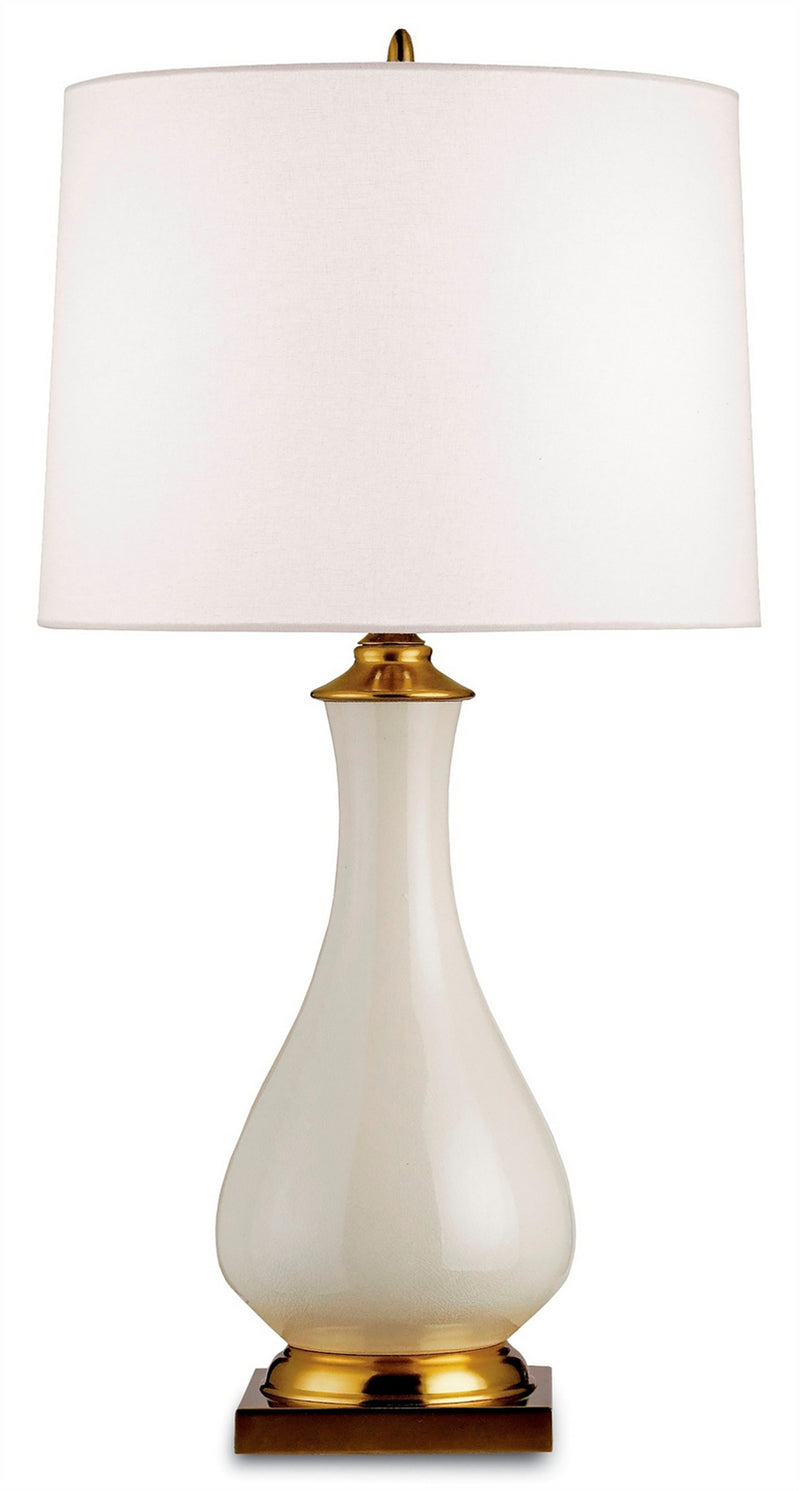Currey and Company 6425 One Light Table Lamp, Cream Crackle/Brass Finish-LightingWellCo