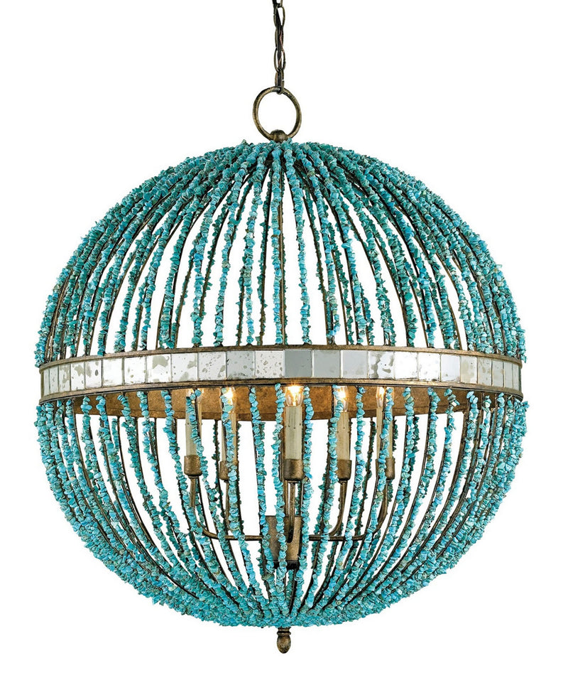 Currey and Company 9763 Five Light Chandelier, Turquoise/Cupertino/Antique Mirror Finish-LightingWellCo