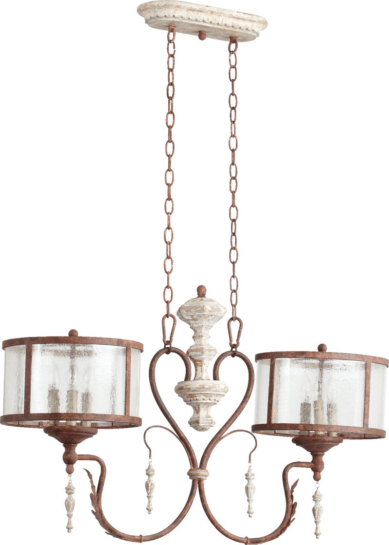 Quorum 6552-6-56 Six Light Island Pendant, Manchester Grey w/ Rust Accents Finish - LightingWellCo