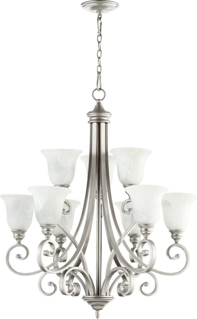Quorum 6154-9-64 Nine Light Chandelier, Classic Nickel Finish - LightingWellCo