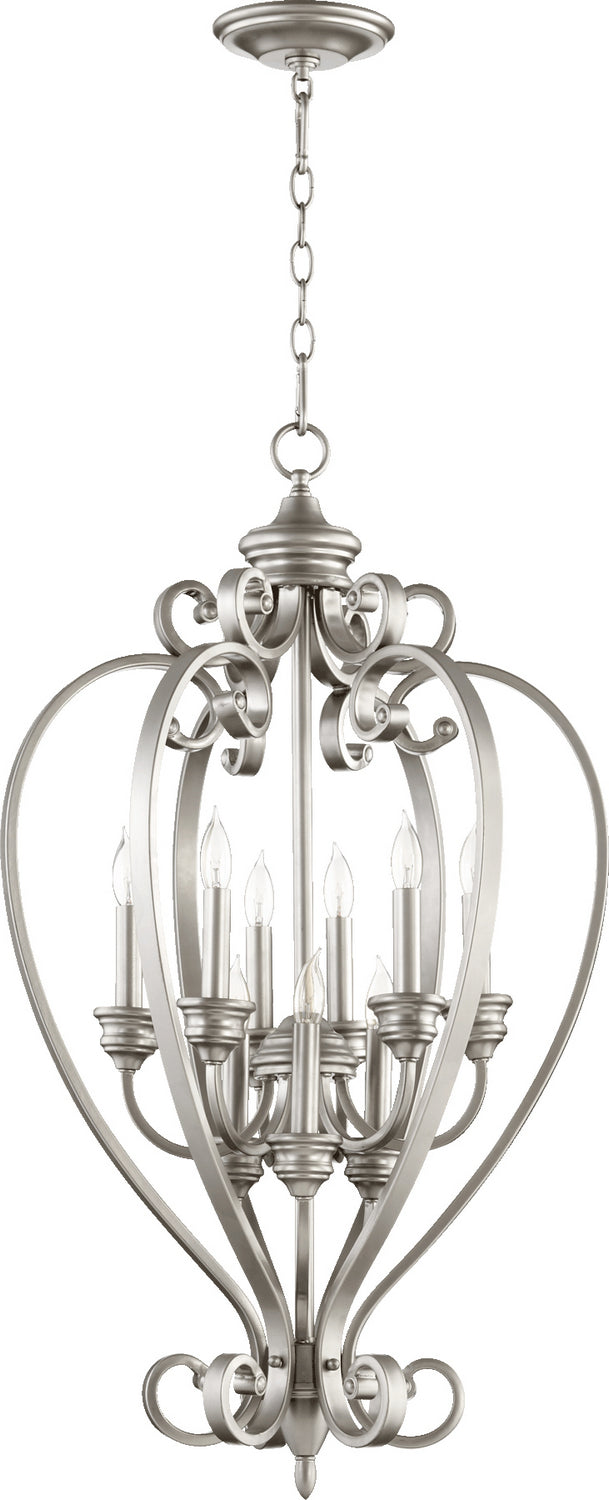 Quorum 6854-9-64 Nine Light Entry Pendant, Classic Nickel Finish - LightingWellCo