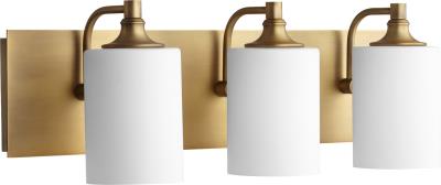 Quorum 5009-3-80 Celeste 25 inch Aged Brass Vanity Wall Sconce Light Satin Opal - LightingWellCo