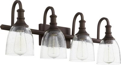 Quorum 5011-4-186 Richmond 4 Light 28 inch Oiled Bronze Vanity Light Wall Light in Clear Seeded - LightingWellCo